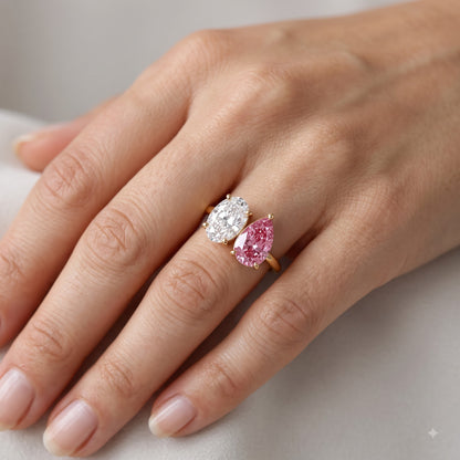 Toi Et Moi Ring, 2.00 TW Oval and Pear Lab-Grown Ring, Two Stone Engagement Ring