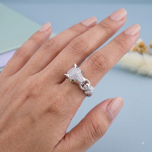 Panther Ring With Lab-Grown Diamond, Animal Ring