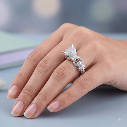 Panther Ring With Lab-Grown Diamond, Animal Ring