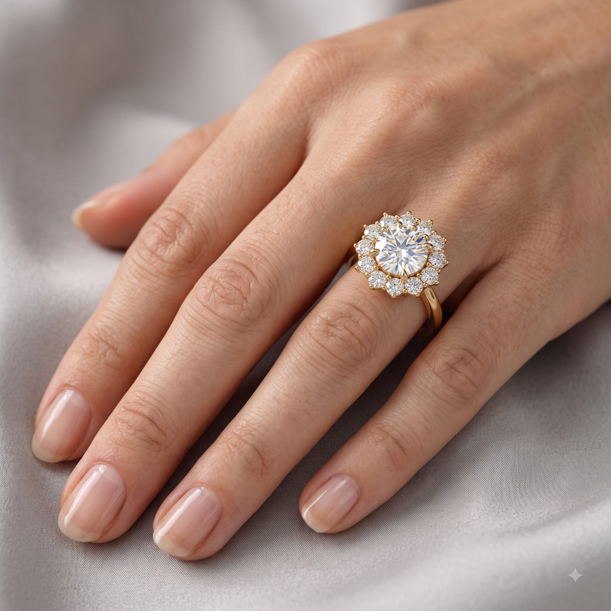 1.00 CT Starburst Round Lab-Grown Celestial Engagement Ring