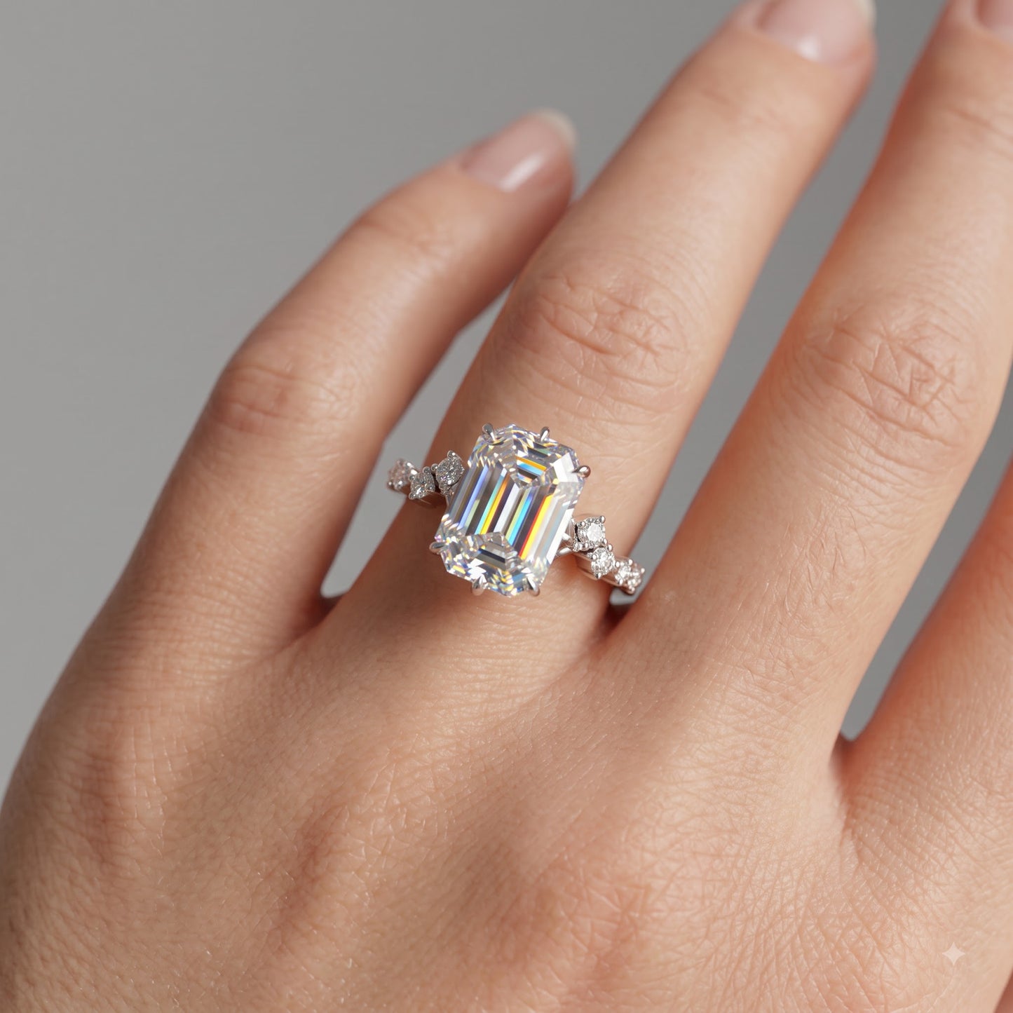 3.00ct Emerald cut moissanite engagement ring