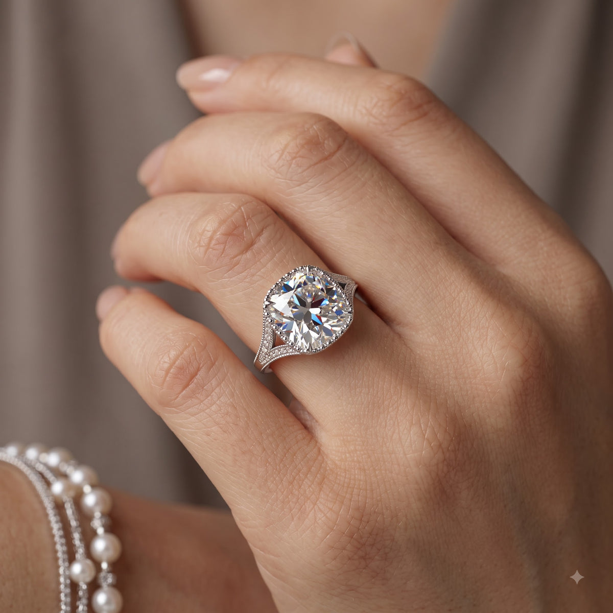 Old Mine Cut Antique Cushion Cut Lab-Grown Engagement Ring