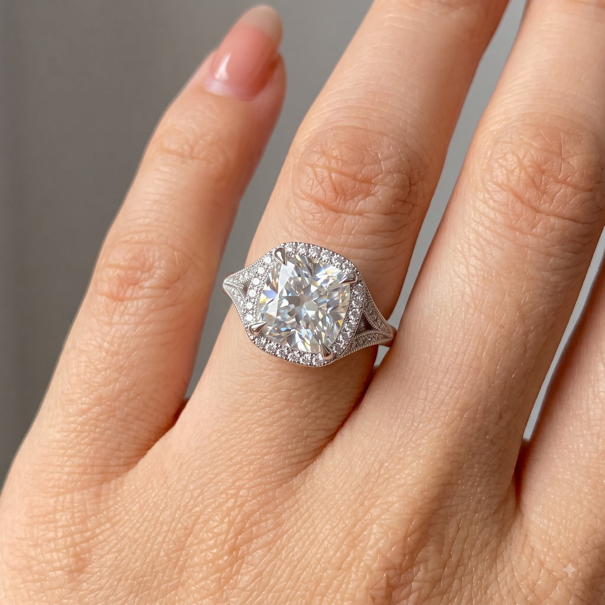 Old Mine Cut Antique Cushion Cut Lab-Grown Engagement Ring