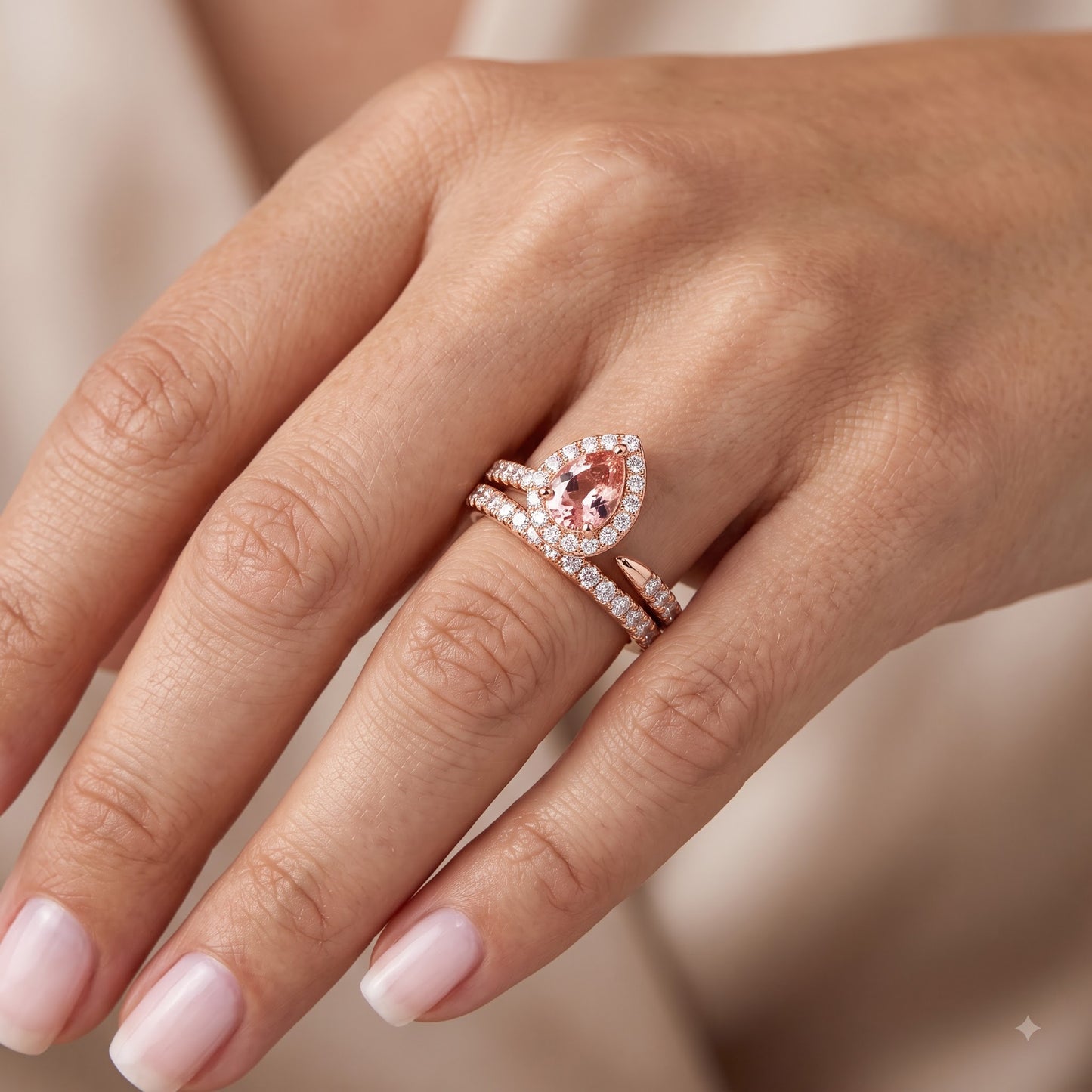 1.00Ct Pear Cut Man Made Pink Sapphire Halo Engagement Ring