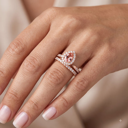 1.00Ct Pear Cut Man Made Pink Sapphire Halo Engagement Ring