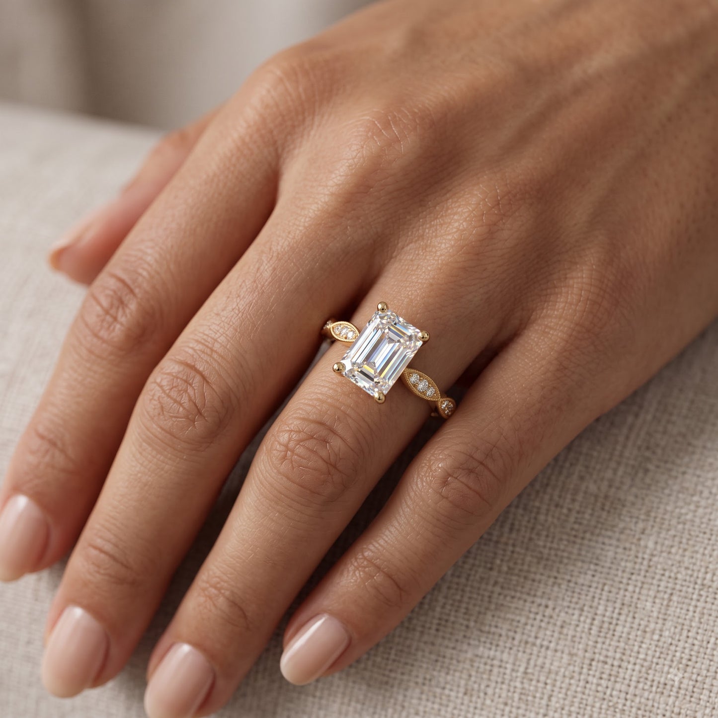 0.50CT Vintage Emerald Cut Lab-Grown Engagement Ring