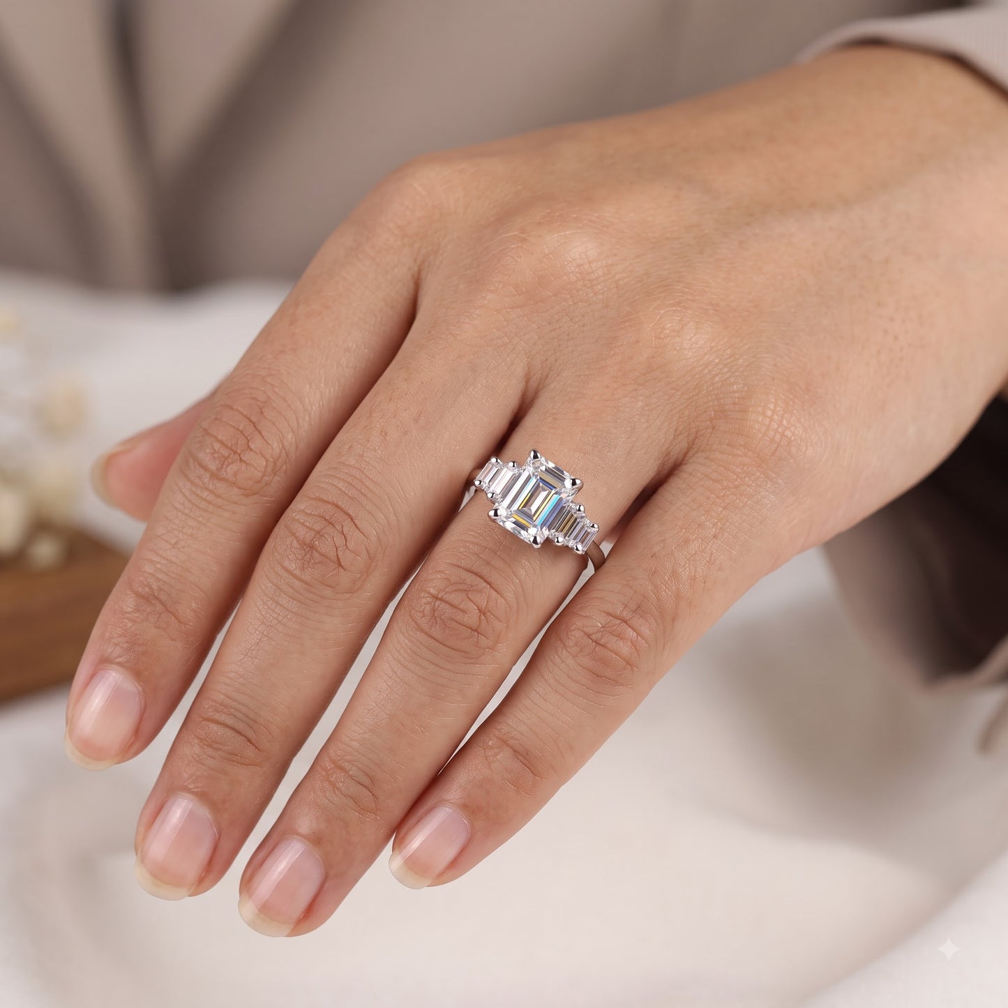 1.00 ctw 14k Gold Emerald Cut Lab-Grown Diamond Three Stone Engagement Ring