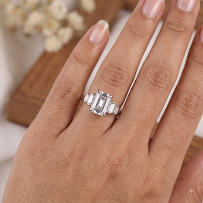 1.00 ctw 14k Gold Emerald Cut Lab-Grown Diamond Three Stone Engagement Ring