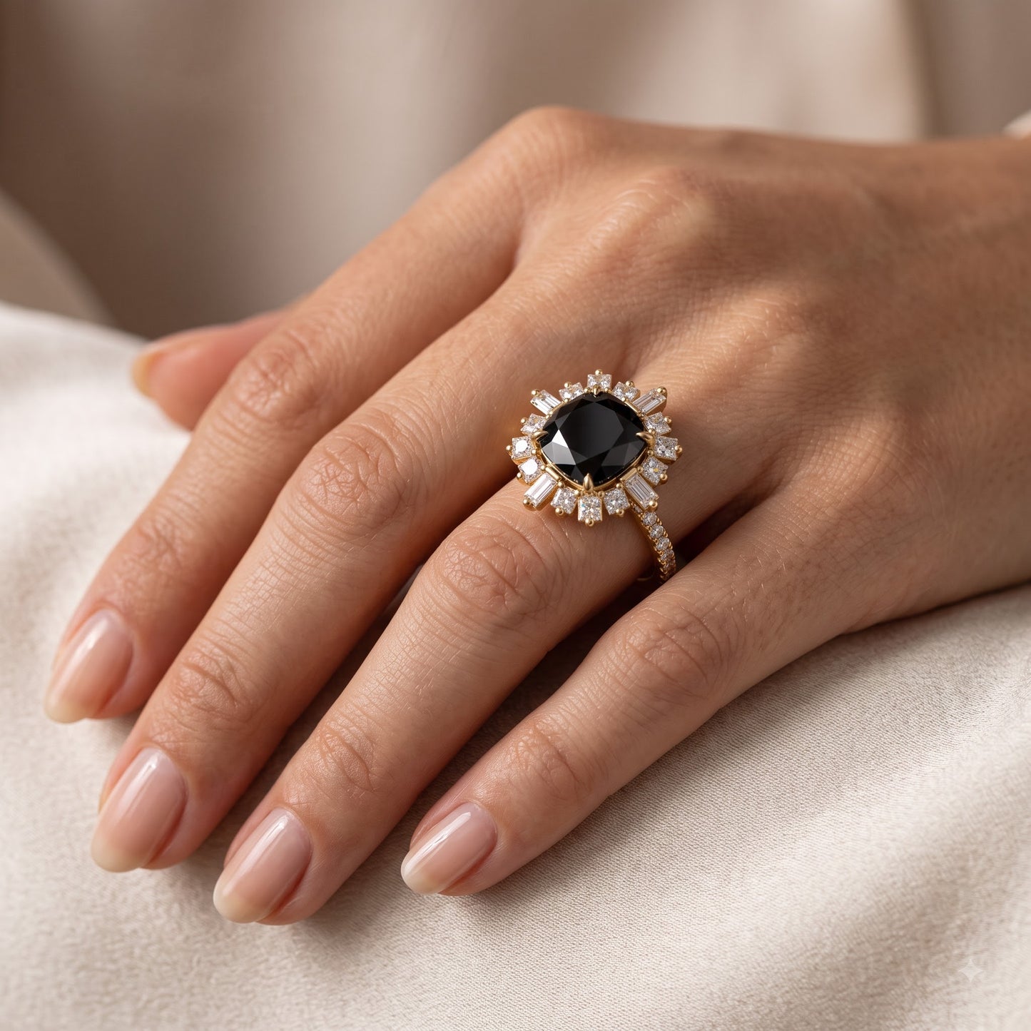 1.50ct Elongated Cushion black onyx engagement ring