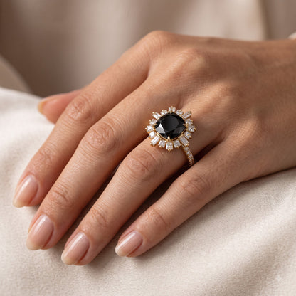1.50ct Elongated Cushion black onyx engagement ring