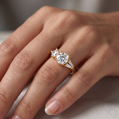 2.10 CT Three Stone Round Cut Lab-Grown Engagement Ring 14K Gold