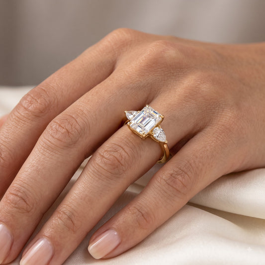 2.10ct Emerald Lab Diamond 3‑Stone Ring – Amavida Jewels