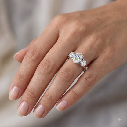 1.00 ct Oval Lab Grown Diamond Engagement Ring • Unique 3-Stone White Gold Cluster Ring