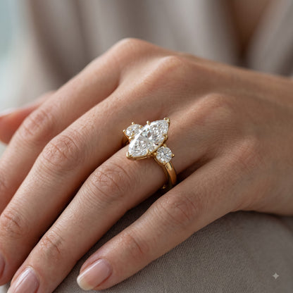 1.00 ct Three Stone Marquise Cut Lab Grown Diamond Engagement Ring