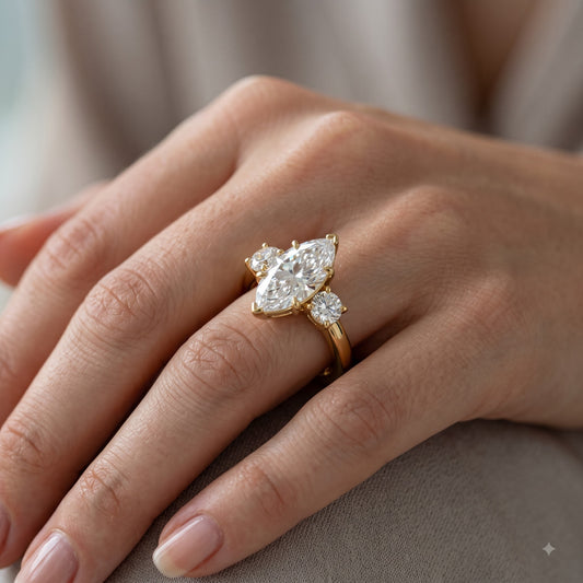 1.00 ct Three Stone Marquise Cut Lab Grown Diamond Engagement Ring