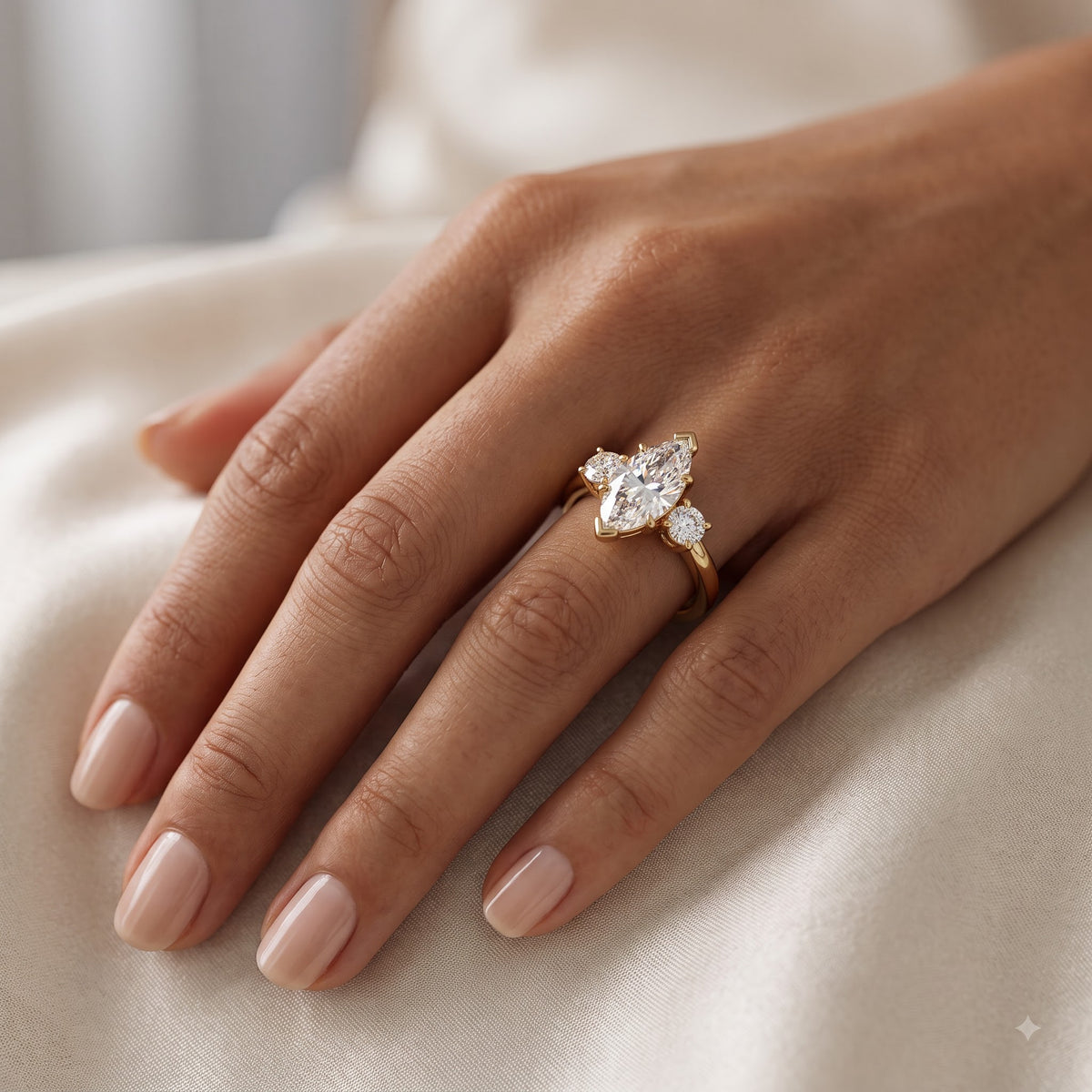 1.00 ct Three Stone Marquise Cut Lab Grown Diamond Engagement Ring
