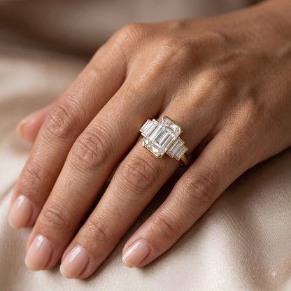 1.50 ct Five Stone Emerald Cut Lab Grown Diamond Engagement Ring