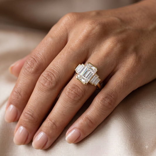 1.50 ct Five Stone Emerald Cut Lab Grown Diamond Engagement Ring