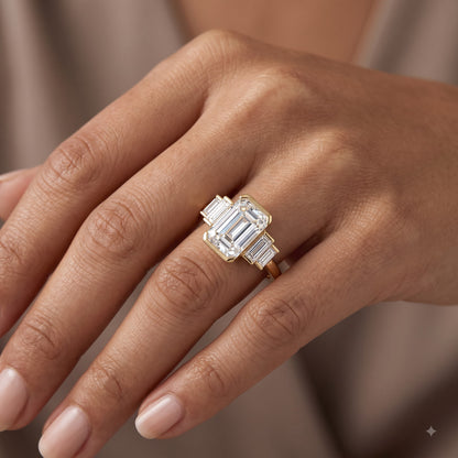 1.50 ct Five Stone Emerald Cut Lab Grown Diamond Engagement Ring