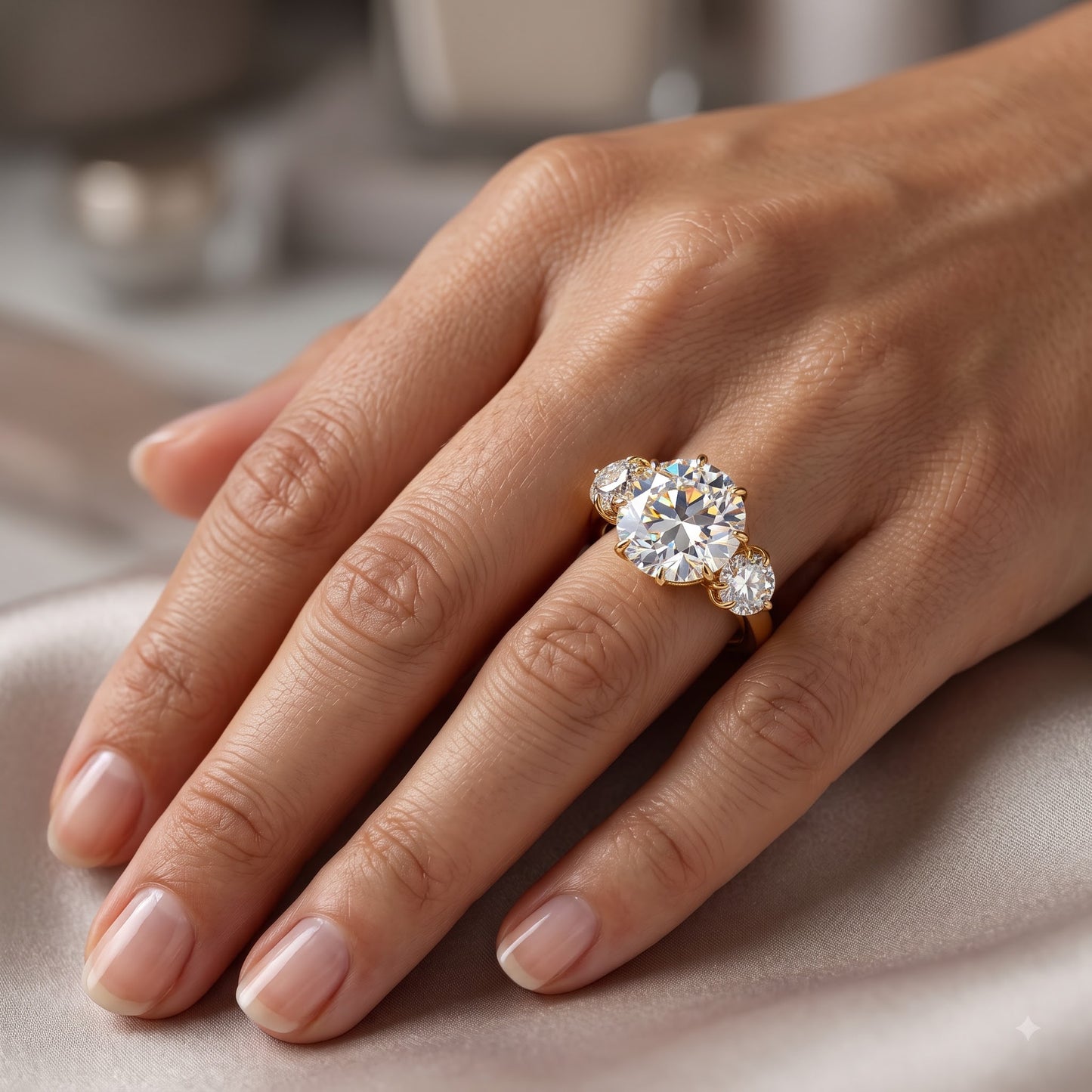 2.00ct Rose Cut Natural Three Stone Diamond Engagement Ring