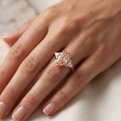 2.0ct Pear Shaped Morganite Three Stone Engagement Ring