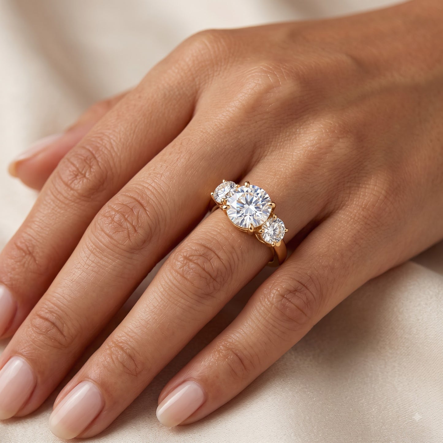 3.00ct Round cut Natural Three Stone Diamond Engagement Ring