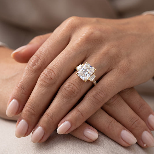 3.60 ct Radiant Cut Three Stones Hidden Halo Diamond Engagement Ring