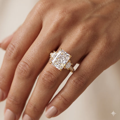 3.60 ct Radiant Cut Three Stones Hidden Halo Diamond Engagement Ring