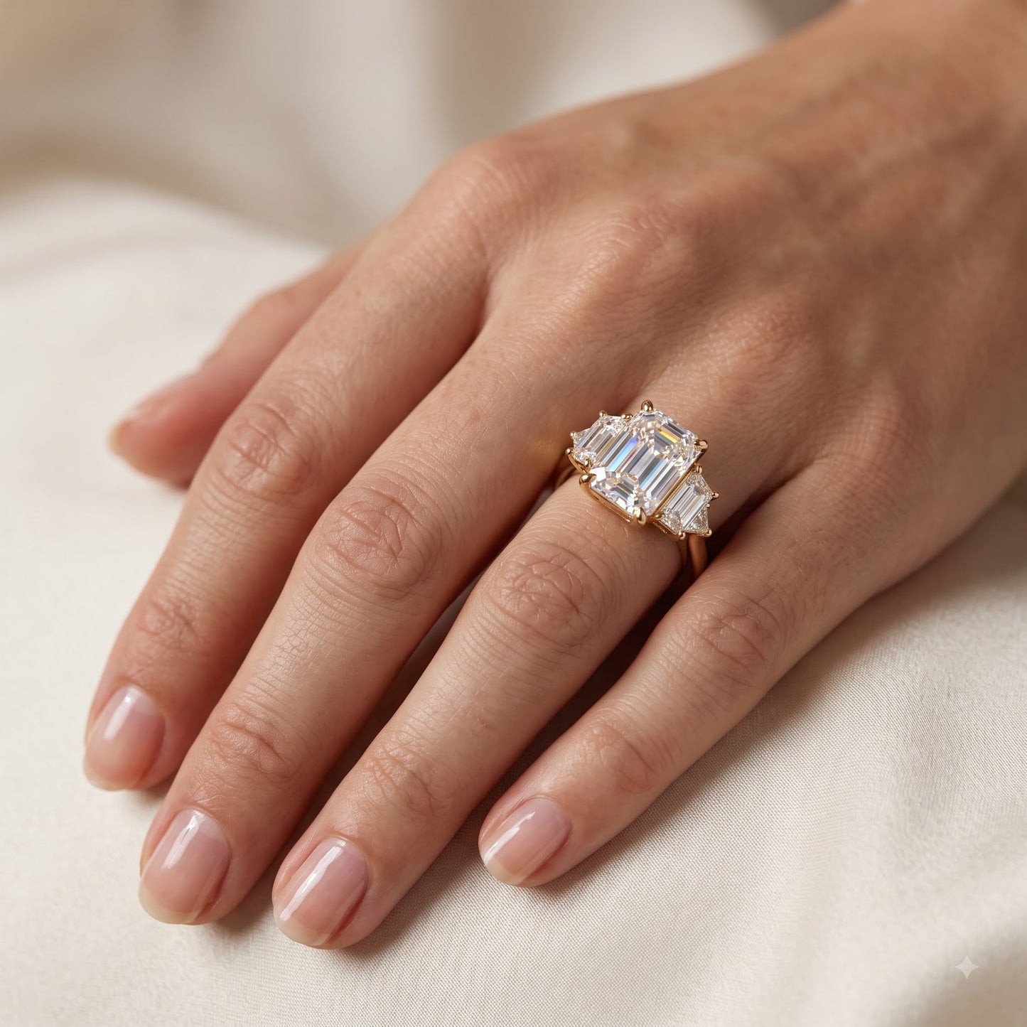 1.00ctw Three Stone Emerald Cut Lab-GrownEngagement Ring