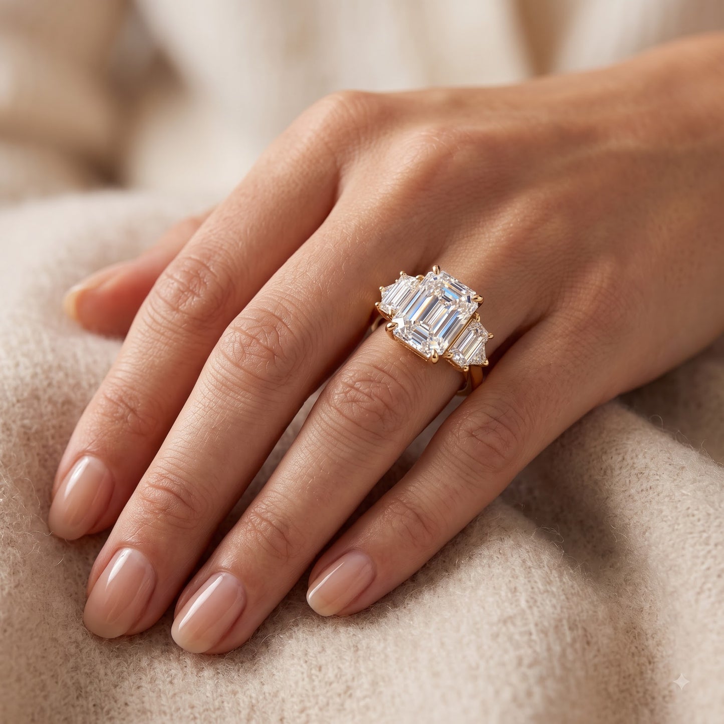 1.00ctw Three Stone Emerald Cut Lab-GrownEngagement Ring