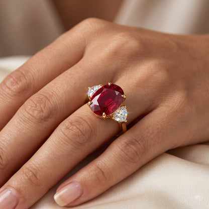 3.00 Carat Pink Elongated Cushion Cut Three Stone Reverse Tapered Lab-Grown Ring