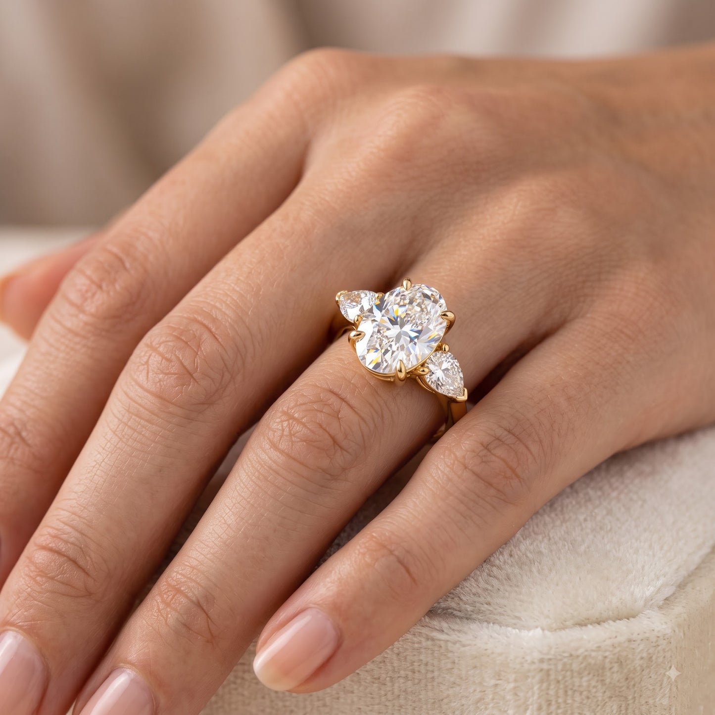 6x8mm Oval cut Natural Diamond Engagement Ring, Stacking ring