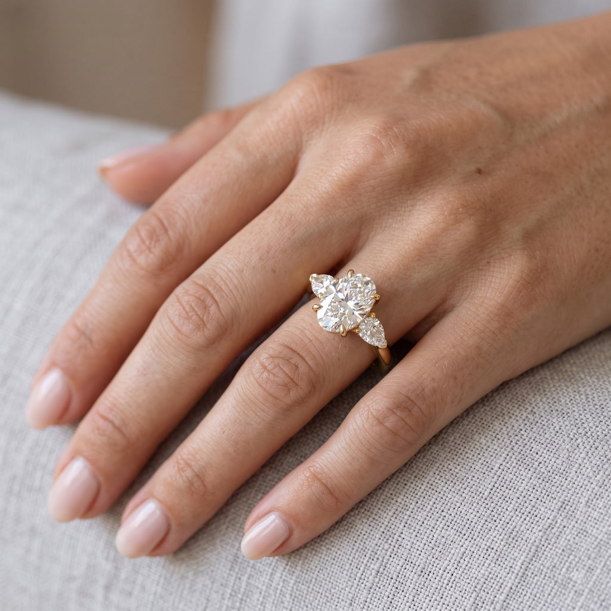 6x8mm Oval cut Natural Diamond Engagement Ring, Stacking ring