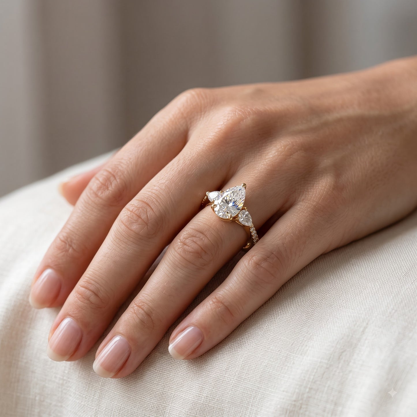 7.7x5.7mm Pear cut Natural Diamond Engagement Ring, Stacking ring