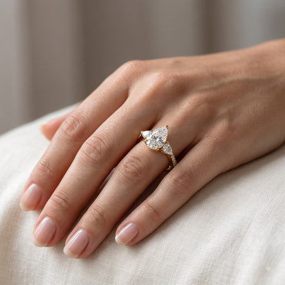 7.7x5.7mm Pear cut Natural Diamond Engagement Ring, Stacking ring