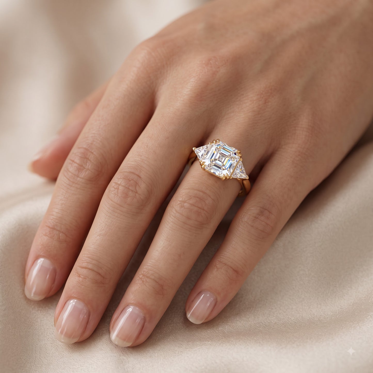 1.50CT Asscher Cut Three Stone Ring Lab-Grown Engagement Ring