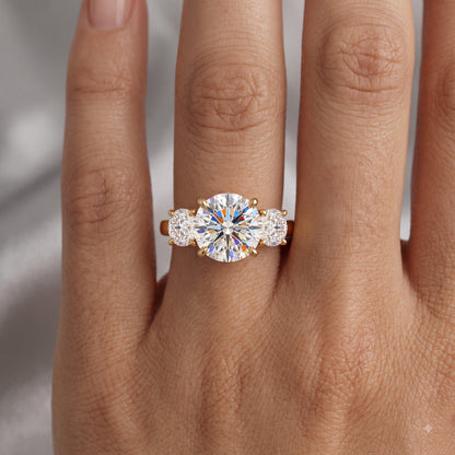 Three Stone Engagement Ring 14K/18k White Gold Bridal