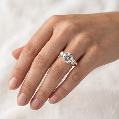 Three Stone Engagement Ring 14K/18k White Gold Bridal