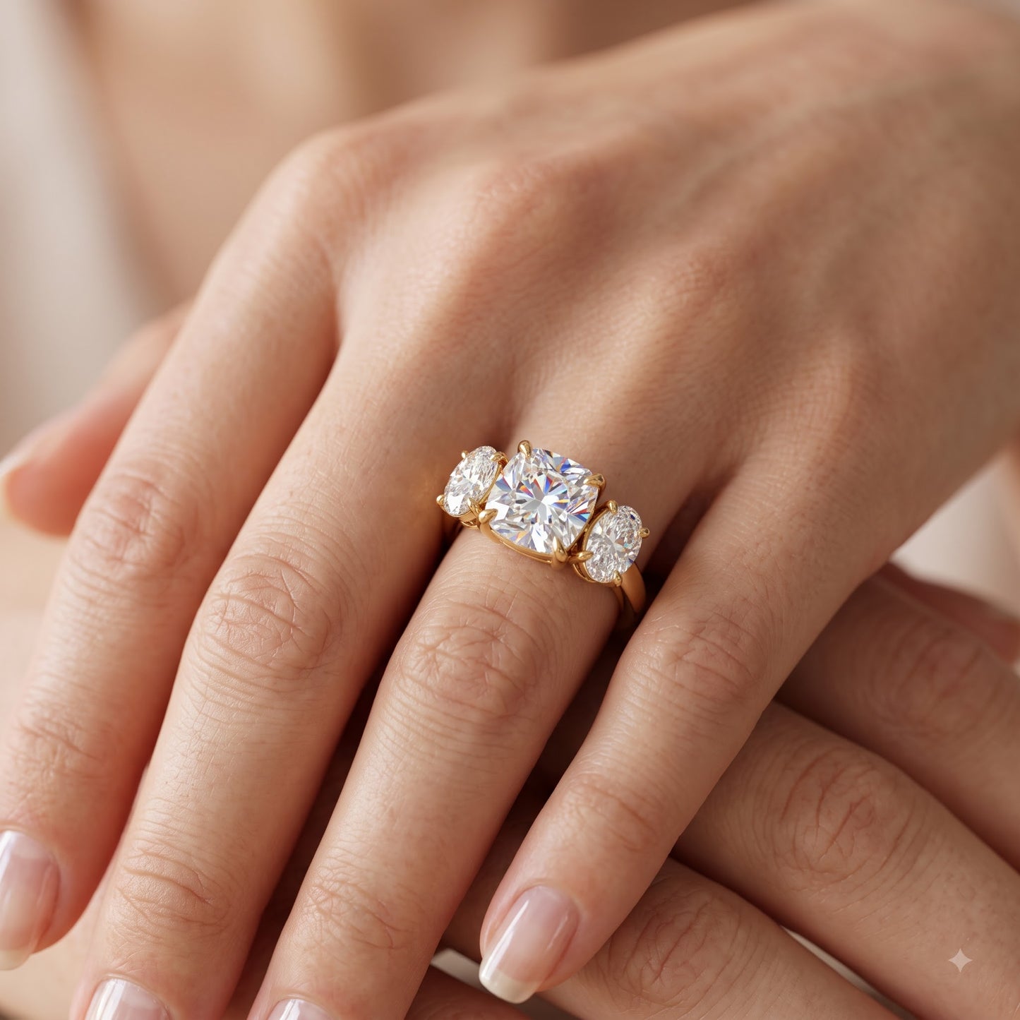 1.5tw Old Mine Cushion Cut Lab-Grown Three Stone Engagement Ring