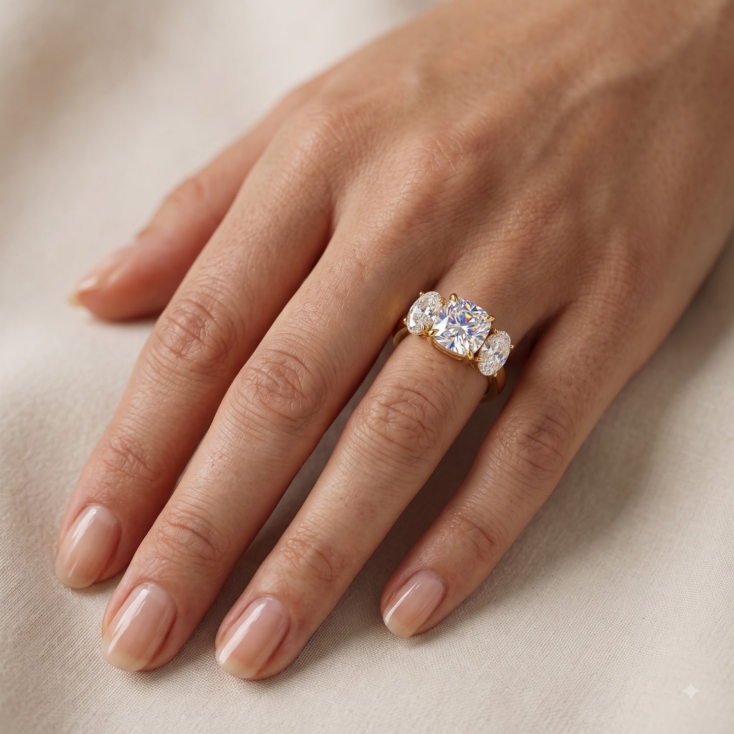 1.5tw Old Mine Cushion Cut Lab-Grown Three Stone Engagement Ring