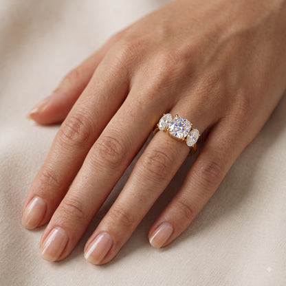 1.5tw Old Mine Cushion Cut Lab-Grown Three Stone Engagement Ring