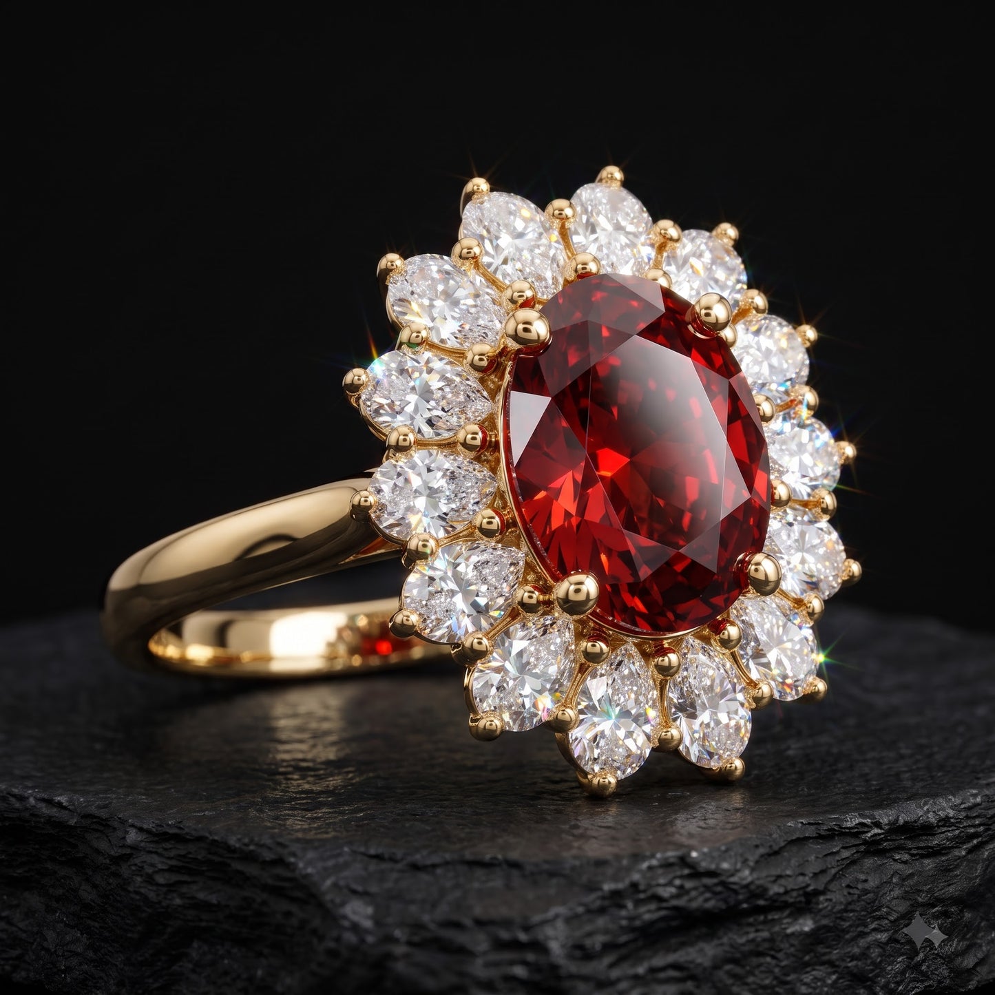 4.400CT Red Oval Cut Diamond Floral Halo Engagement Ring