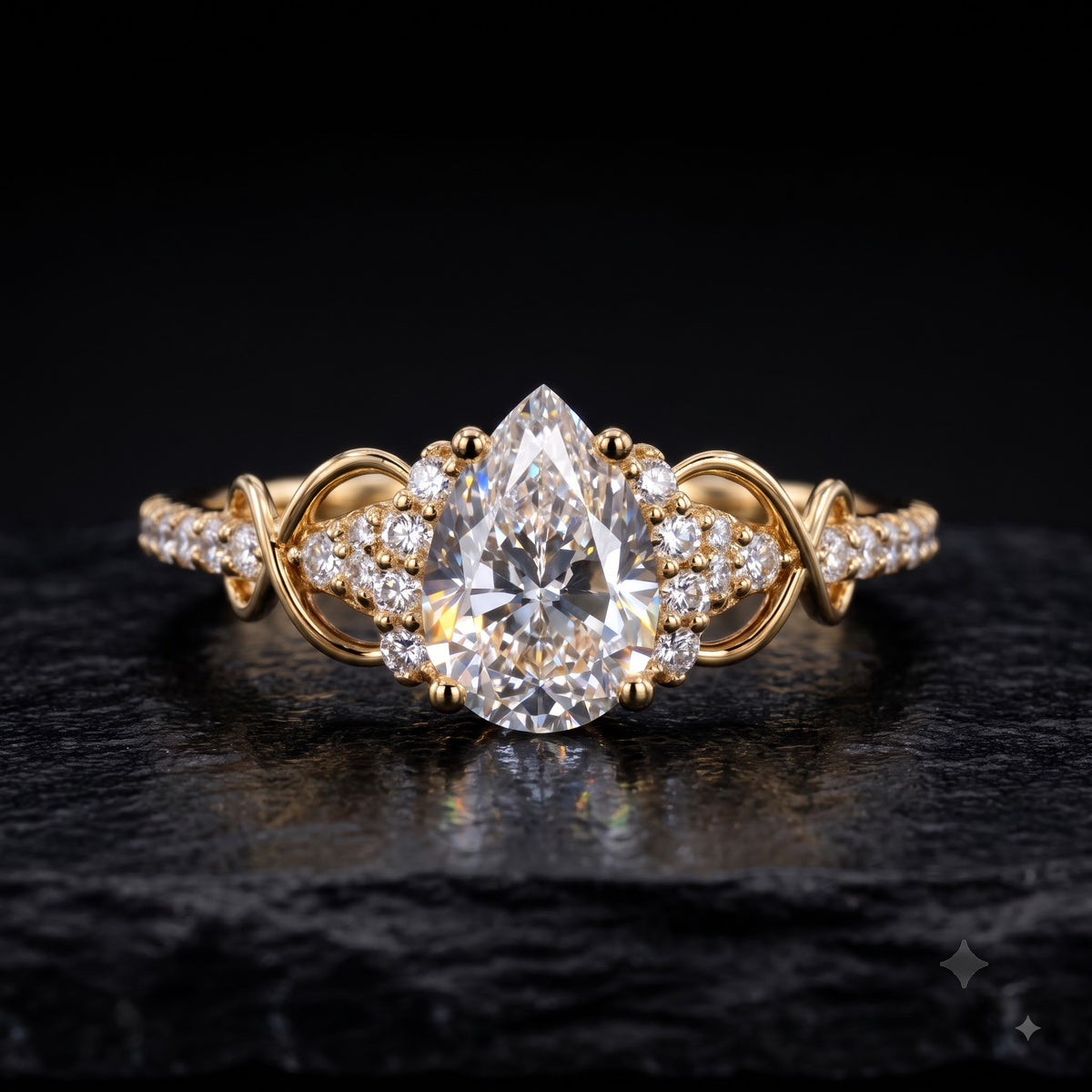 1.00CT Pear Cut Lab Grown Diamond Floral Engagement Ring