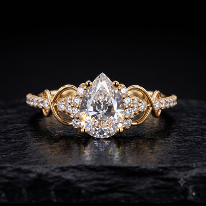 1.00CT Pear Cut Lab Grown Diamond Floral Engagement Ring