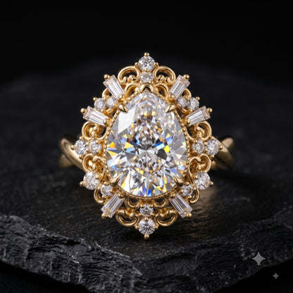 1.00ct Pear Cut Lab Grown Diamond Vintage Engagement Ring