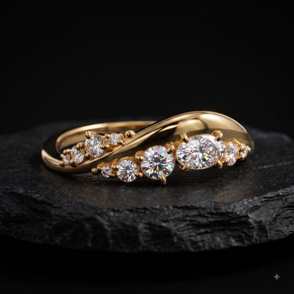 0.500 ct Oval & Round Cut Lab Grown Diamond Curved Wedding Band