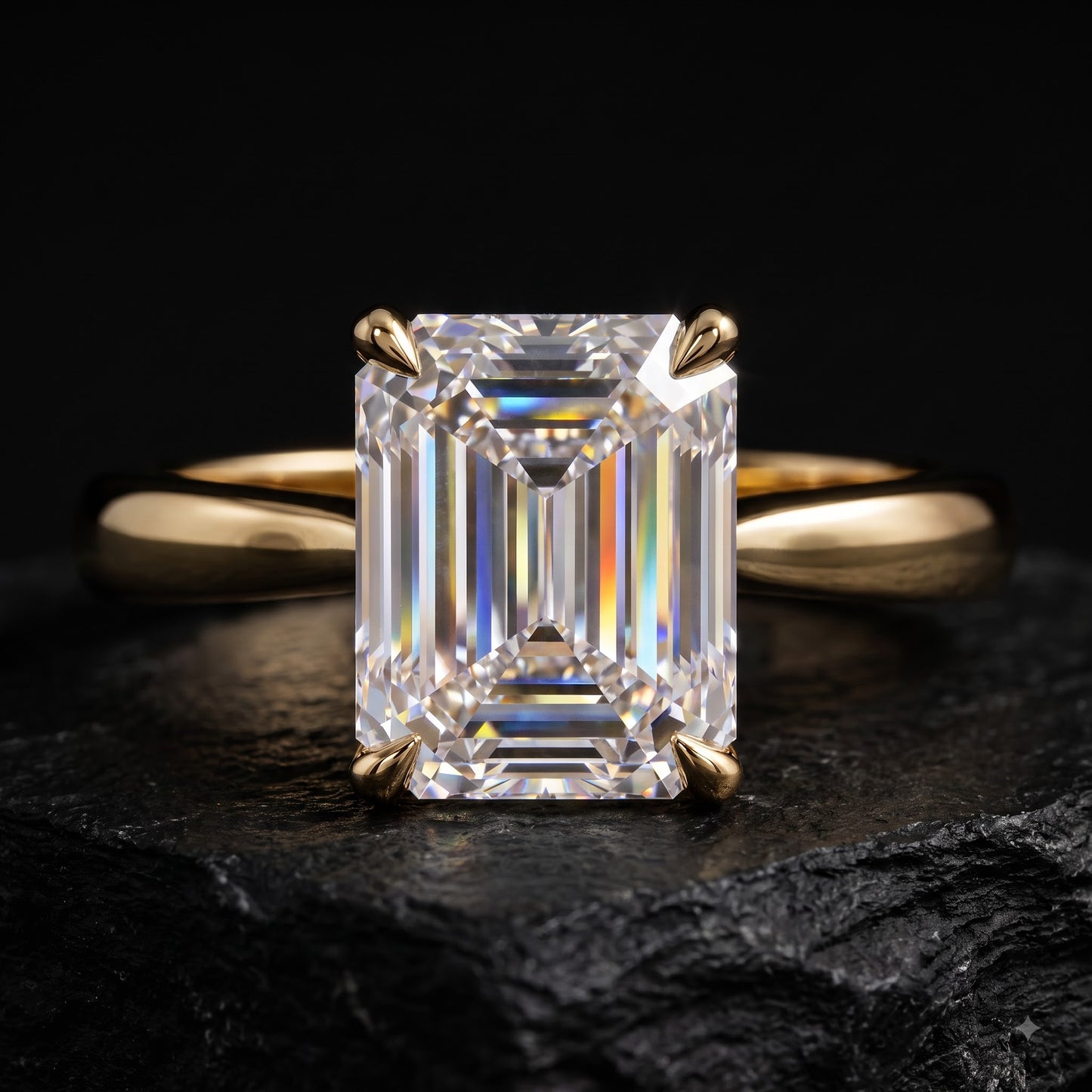 1.00ct Emerald Cut Lab Grown Diamond Engagement Ring, 14K Gold Solitaire Ring