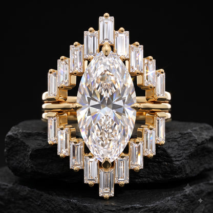 1.90ct Marquise Cut Lab Grown Diamond Halo Engagement Ring Set
