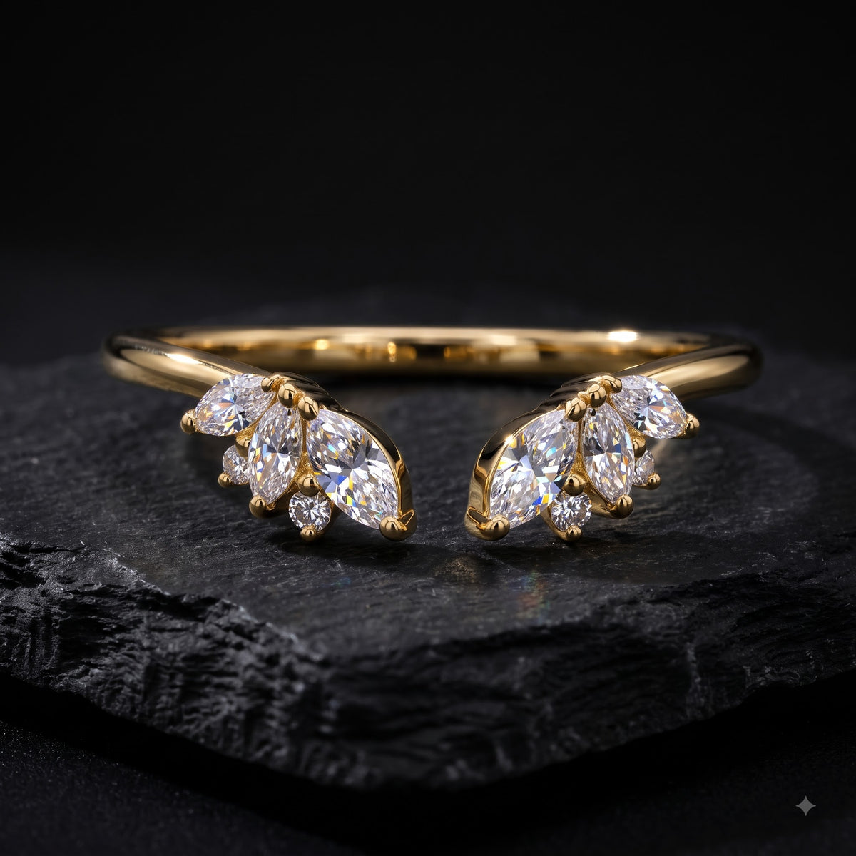 0.300 ct Marquise & Round Cut Lab Grown Diamond Open Curved Wedding Band