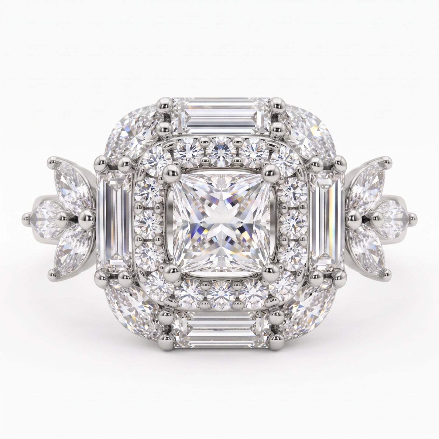 1.20 CT Princess Cut Lab Grown Diamond Floral Halo Engagement Ring, 14K Gold